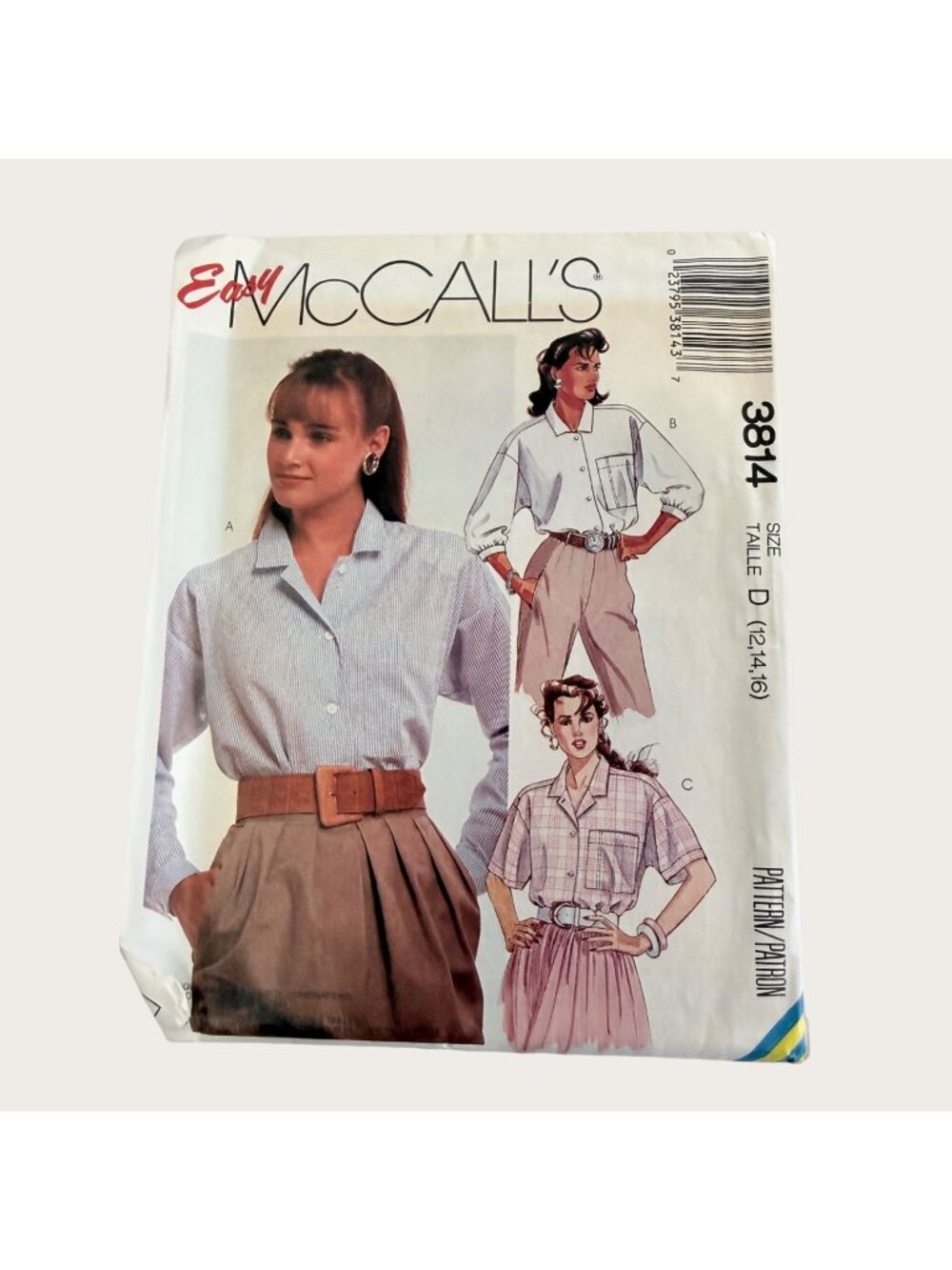 Vintage 1980s McCalls Sewing Pattern 3814 Misses Shirt Size 12-16 Uncut